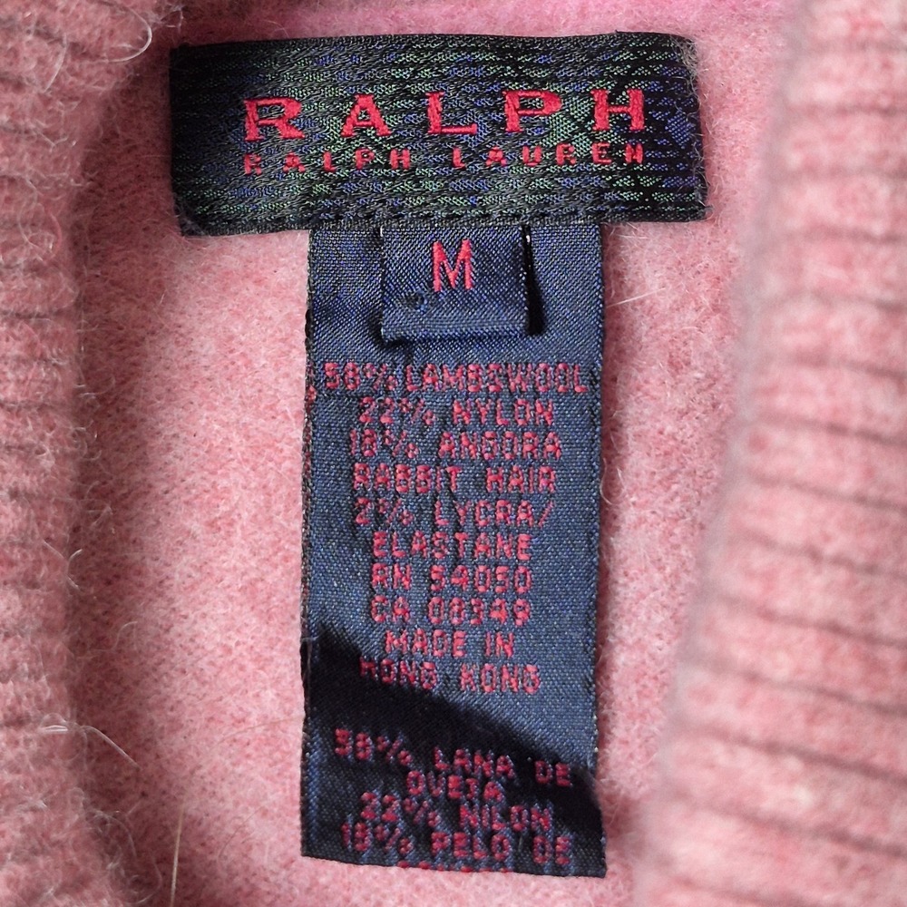 VTG Ralph Lauren Womens M Pink Angora Turtleneck Sweater Cottagecore Minimalist - Picture 5 of 6